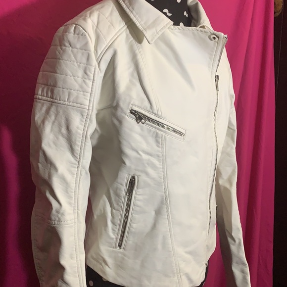 NWOT Moto Jacket Vegan Leather Large White - Picture 2 of 4